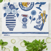 Laten we Brunch doen! Tea Towel in Navy en White Theedoek (Gevouwen)