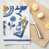 Laten we Brunch doen! Tea Towel in Navy en White Theedoek (Quarter Fold)