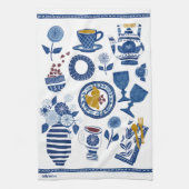 Laten we Brunch doen! Tea Towel in Navy en White Theedoek (Verticaal)