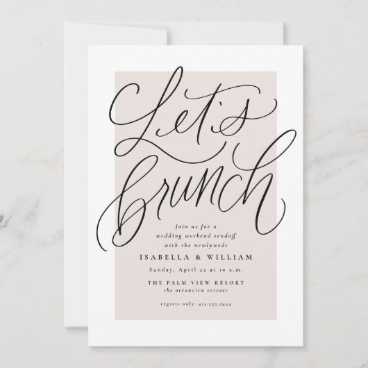 Laten we brunch handgeschreven blush roze na bruil kaart (Voorkant)