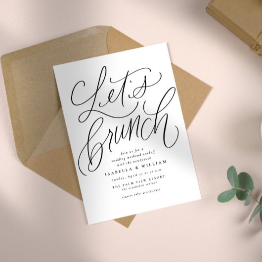 Laten we brunch handgeschreven zwart-wit bruiloft kaart