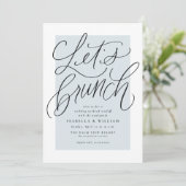 Laten we brunch lichtblauw na bruiloft handbelette kaart (Staand voorkant)