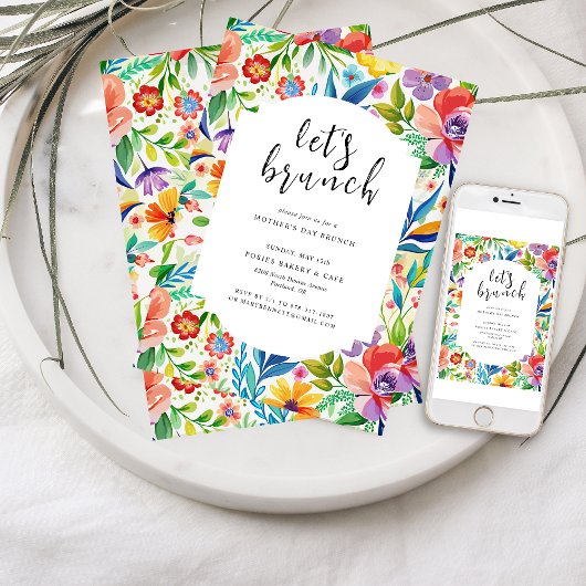 Laten we brunchen | Bright Florals Moederdag Brunc Kaart