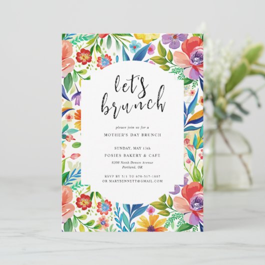Laten we brunchen | Bright Florals Moederdag Brunc Kaart (Staand voorkant)