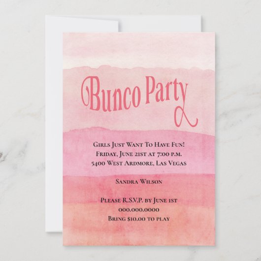 Laten we Bunco Pink Bunco Party spelen Kaart (Achterkant)
