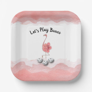 Laten we Bunco Roze Flamingo afspelen Papieren Bordje