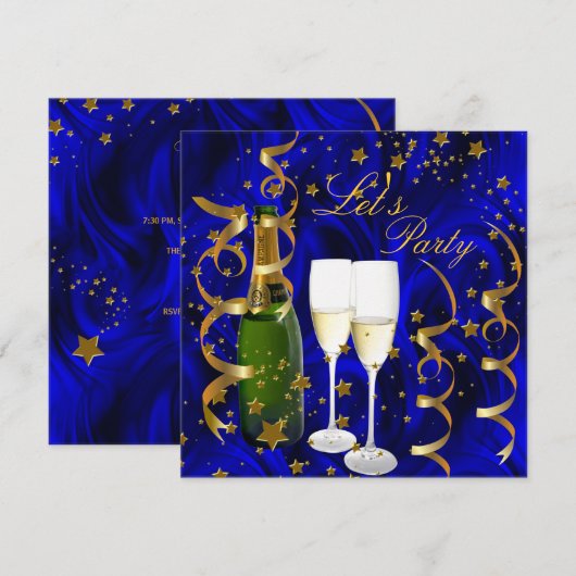 Laten we Champagne Gold Stars Streamers vieren Kaart (Voorkant / Achterkant)