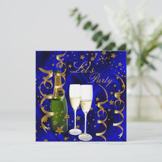 Laten we Champagne Gold Stars Streamers vieren Kaart (Staand voorkant)