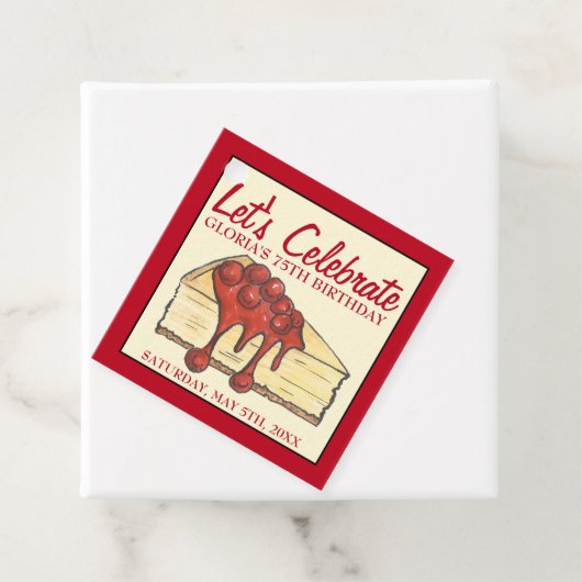 Laten we Cherry Cheesecake Dessert Birthday vieren Bedankjes Labels (In situ)