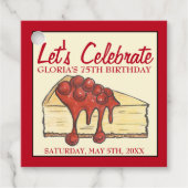 Laten we Cherry Cheesecake Dessert Birthday vieren Bedankjes Labels (Voorkant)