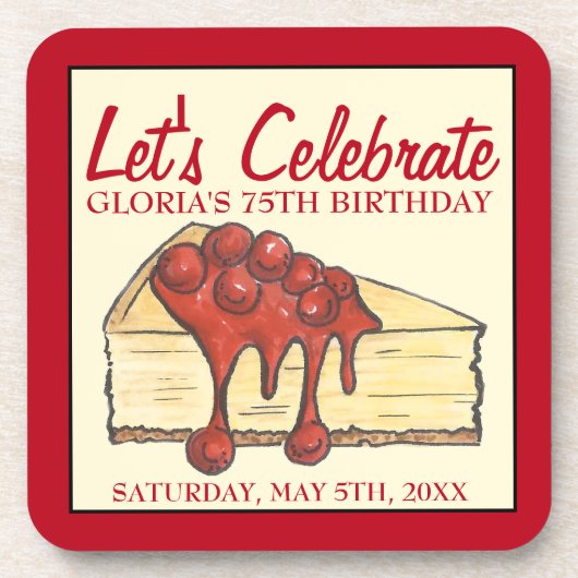 Laten we Cherry Cheesecake Dessert Birthday vieren Bier Onderzetter (Voorkant)