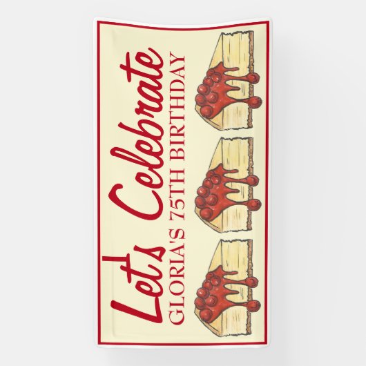 Laten we Cherry Cheesecake Dessert Birthday vieren Spandoek (Verticaal)