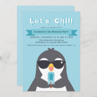 Laten we Chill Cute Penguin Kids Birthday Uitnodig