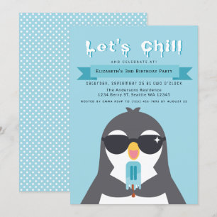 Laten we Chill Cute Penguin Kids Birthday Uitnodig Kaart