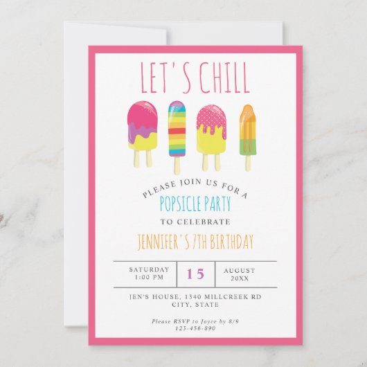 Laten we Chill Popsicle Party Colorful Cute vieren Kaart (Voorkant)