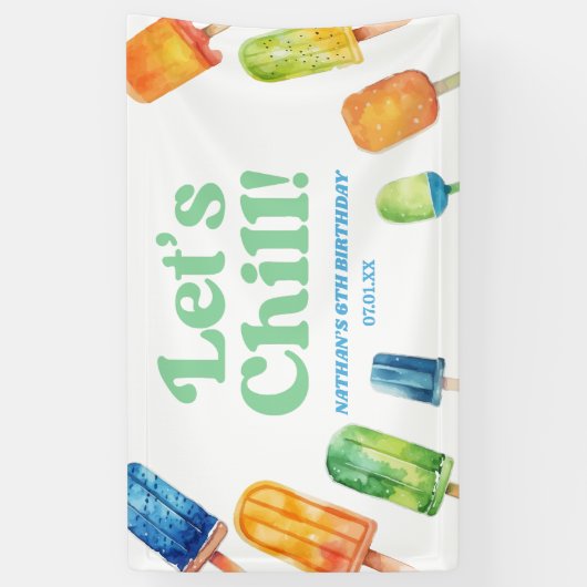 Laten we chillen blauwe retro ijsje verjaardagsfee spandoek (Verticaal)