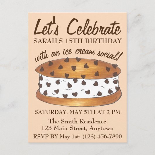 Laten we Chipwich Ijsje Sociale Verjaardag Vieren Uitnodiging Briefkaart (Voorkant)