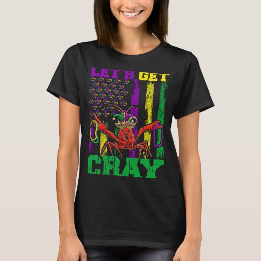 Laten we Clay Crawfish Beads Mardi Gras Vlag halen T-shirt (Voorkant)