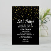 Laten we Confetti op Black Bachelorette Gold Folie Uitnodiging (Staand Voorkant)