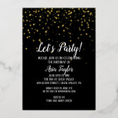 Laten we Confetti op Black Birthday Party Gold Folie Uitnodiging (Voorkant)