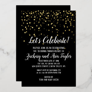 Laten we Confetti op Zwart Jubileum Goud Vieren Folie Uitnodiging