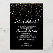 Laten we Confetti op Zwart Trouwfeest Goud Vieren Folie Uitnodiging (Voorkant)