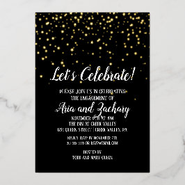 Laten we Confetti op Zwart Verlovingsfeest Goud Vi Folie Uitnodiging