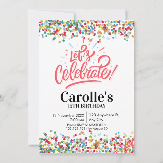 Laten we Confetti Simple Party-verjaardag vieren Kaart (Voorkant)