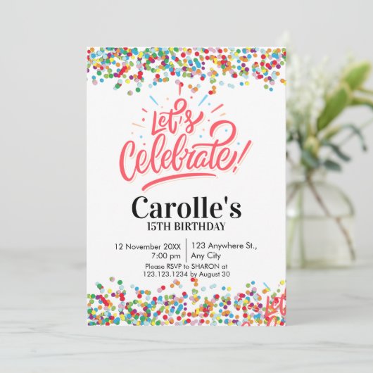 Laten we Confetti Simple Party-verjaardag vieren Kaart (Staand voorkant)