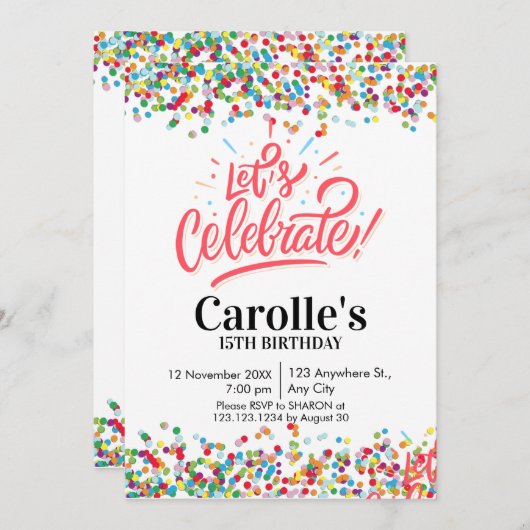 Laten we Confetti Simple Party-verjaardag vieren Kaart (Voorkant / Achterkant)