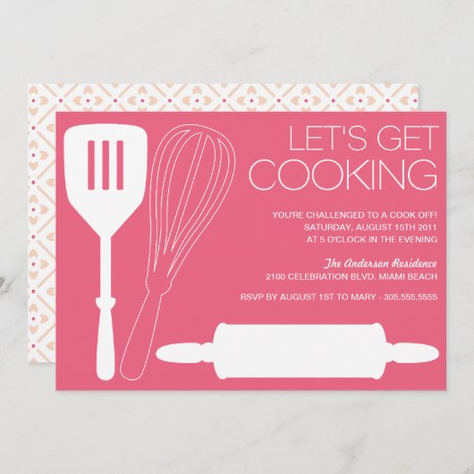 LATEN WE COOKING KRIJGEN | INVITATIES VAN PARTIJEN KAART (Voorkant / Achterkant)