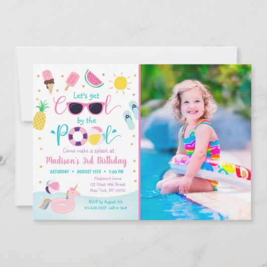 Laten we Cool Girls Pool Party Verjaardag krijgen Kaart (Voorkant)