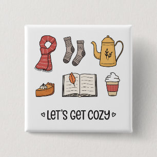 Laten we Cozy pakken Vierkante Button 5,1 Cm