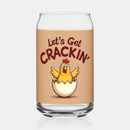 Laten we Crackin' Funny Chicken Boerderij Pun krij Blikvorm Glas (Voorkant)