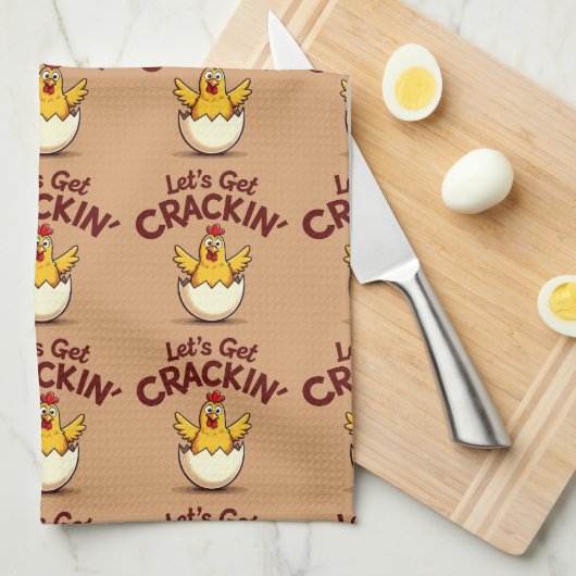 Laten we Crackin' Funny Chicken Boerderij Pun krij Theedoek (Quarter Fold)