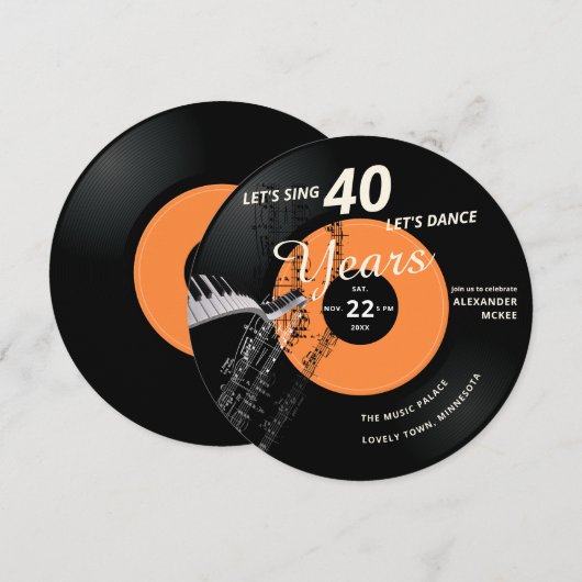 Laten we Dance 40 Piano  Record Birthday zingen Kaart (Voorkant / Achterkant)