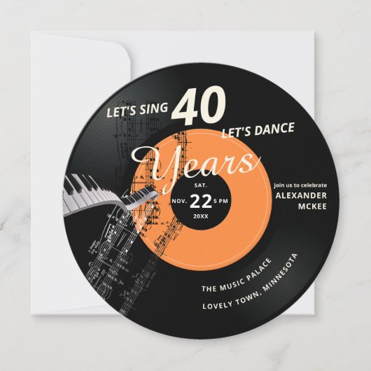 Laten we Dance 40 Piano  Record Birthday zingen Kaart (Voorkant)