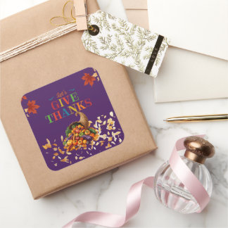 Laten we Dankbaar Zijn Cornucopia Thanksgiving Vierkante Sticker