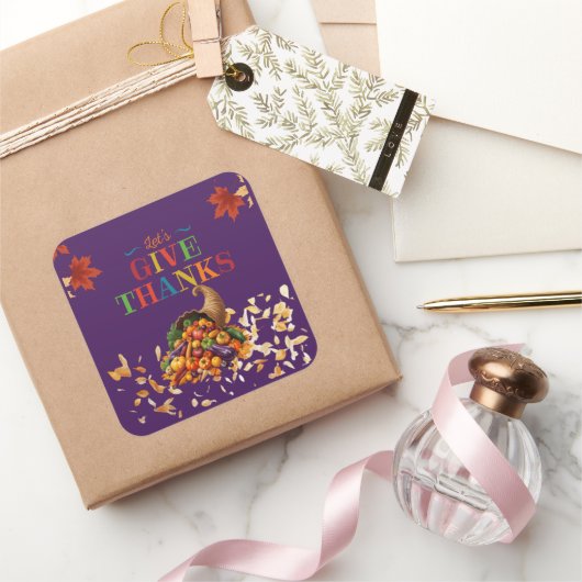 Laten we Dankbaar Zijn Cornucopia Thanksgiving Vierkante Sticker (Geschenken)