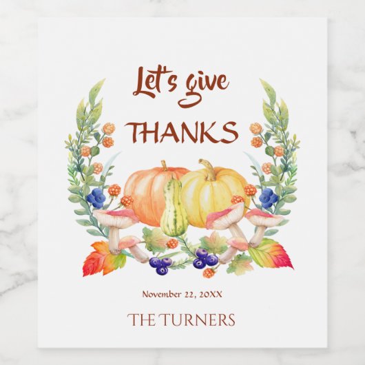 Laten we dankbaar zijn Herfstkrans Pompoen Thanksg Wijn Etiket (Enkel label)