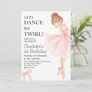 Laten we dansen en Twirl Ballerina Girl 1e verjaar Kaart