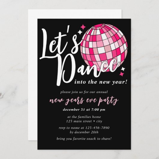 Laten we dansen New Years Pink Disco Ball Retro Kaart (Voorkant / Achterkant)