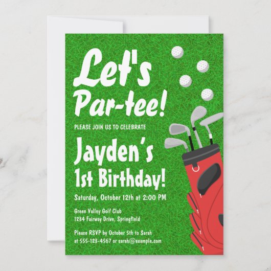 Laten we de 1e verjaardag van Par-t-shirt Golf The Kaart (Voorkant)