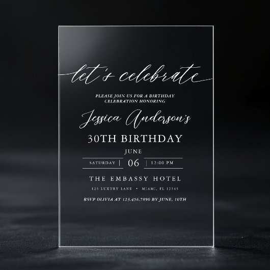 Laten we de 30e verjaardag van het minimalistische acryl uitnodigingen
