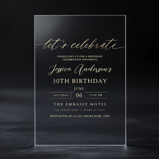 Laten we de 30e verjaardag van het minimalistische acryl uitnodigingen