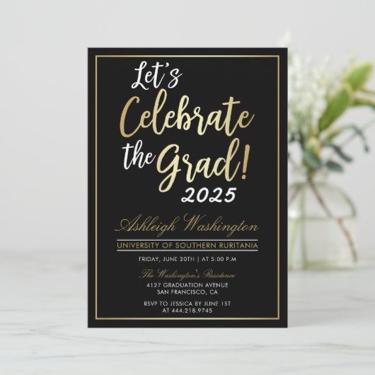 Laten we de afgestudeerde vieren! | Goud Zwarte Af Kaart (Staand voorkant)