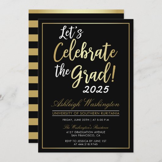 Laten we de afgestudeerde vieren! | Goud Zwarte Af Kaart (Voorkant / Achterkant)