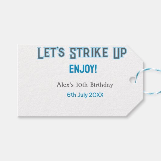 Laten we de blauwe grijze Happy 10-verjaardagsnaam Cadeaulabel (Voorkant (Horizontaal))