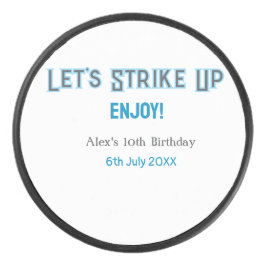 Laten we de blauwe grijze Happy 10-verjaardagsnaam Hockey Puck