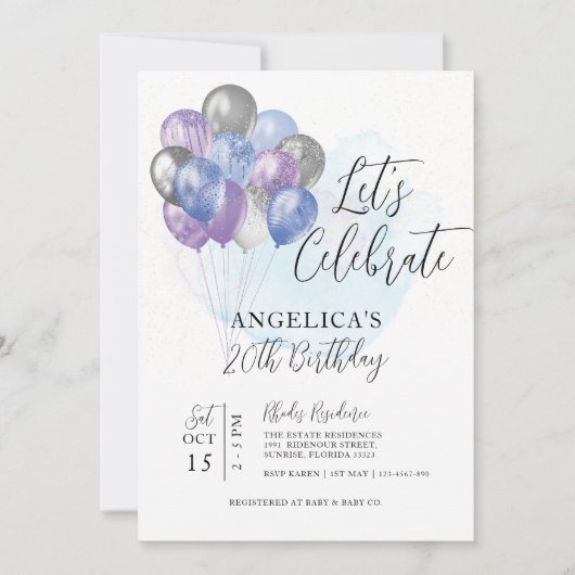 Laten we de blauwe Paarse grijze ballonnen van afg Kaart (Voorkant)